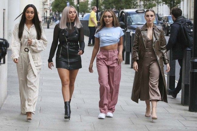 Leigh-Anne Pinnock, Jesy Nelson, Jade Thirlwall, Perrie Edwards of Little Mix visits BBC Radio One Studios to promote their new single in London, Sunday, Feb. 11, 2018. [Photo: AP]