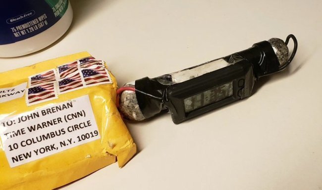 This image obtained Wednesday, Oct. 24, 2018, and provided by ABC News shows a package addressed to former CIA head John Brennan and an explosive device that was sent to CNN's New York office.[Photo: AP]