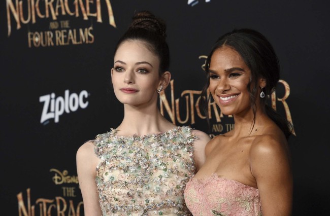 Mackenzie Foy, left, and Misty Copeland, cast members in "The Nutcracker and the Four Realms," pose together at the premiere of the film at the Dolby Theatre, Monday, Oct. 29, 2018, in Los Angeles. [Photo: AP] 