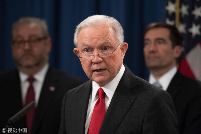 Attorney General Jeff Sessions announces his resignation at Trump's request. [File Photo: VCG]