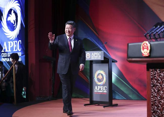 Chinese President Xi Jinping enters the venue of the Asia Pacific Economic Cooperation (APEC) CEO Summit in Port Moresby, Papua New Guinea, on Nov. 17, 2018. [Photo: Xinhua/Ding Lin]