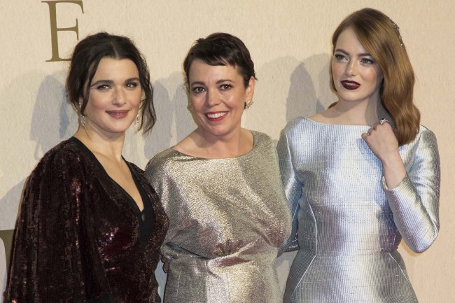 From left, actresses Rachel Weisz, Olivia Colman and Emma Stone pose for photographers upon arrival at the premiere of the film 'The Favourite' showing as part of the BFI London Film Festival in London, Thursday, Oct. 18, 2018. [Photo: AP]