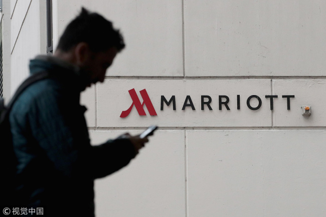 A sign marks the location of a Marriott hotel on Friday, November 30, 2018 in Chicago, Illinois.