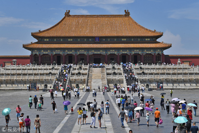 Tourists visit the Palace Museum in Beijing on June 14, 2018. [File photo: VCG]