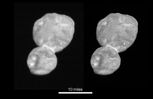 This image made available by NASA on Wednesday, Jan. 2, 2019 shows the size and shape of the object Ultima Thule, about 1 billion miles beyond Pluto. The New Horizons spacecraft encountered it on Tuesday, Jan. 1, 2019. [Photo: NASA via AP]