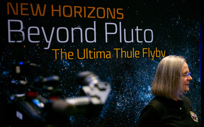 New Horizons Mission Operations Manager ALICE BOWMAN of the Johns Hopkins University Applied Physics Laboratory is seen before a press conference after the team received confirmation from the New Horizons spacecraft that it has completed the flyby of Ultima Thule, Tuesday, Jan. 1, 2019 at Johns Hopkins University Applied Physics Laboratory (APL) in Laurel, Maryland.[Photo: IC]