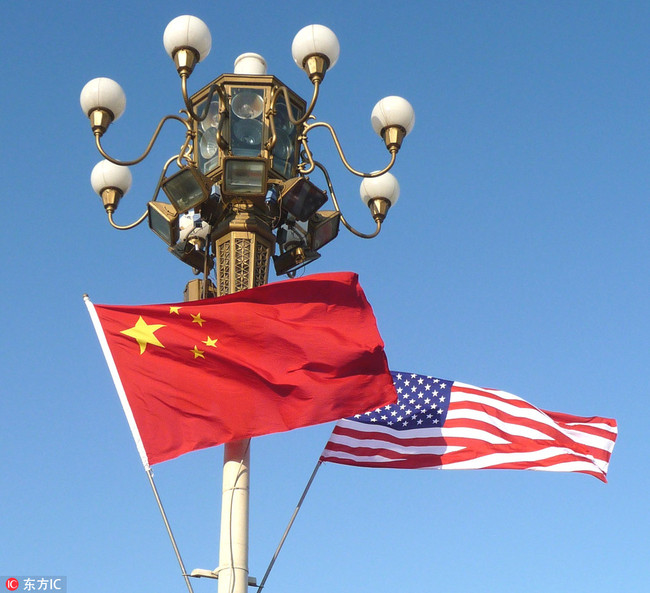 National flags of China and the United States. [File photo: IC]