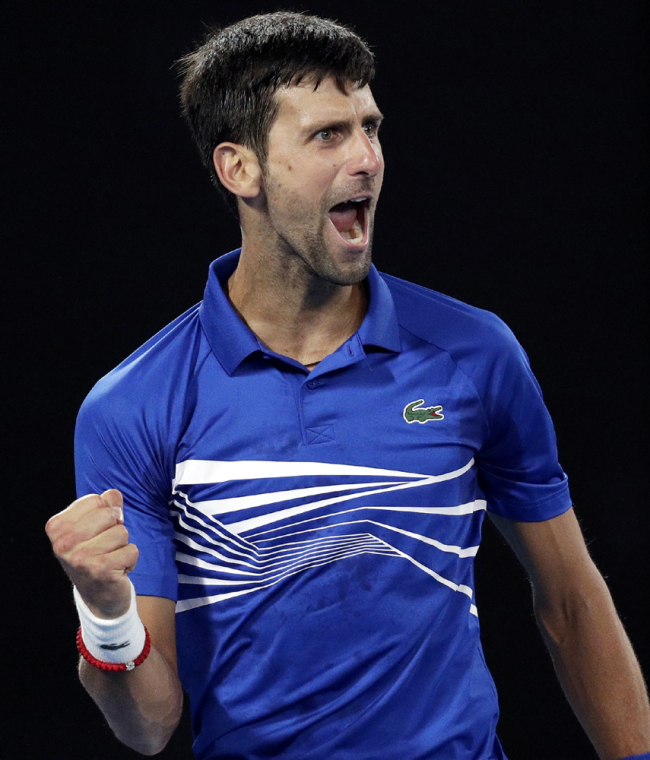 Serbia's Novak Djokovic reacts after winning a point against Spain's Rafael Nadal during the men's singles final at the Australian Open tennis championships in Melbourne, Australia, Sunday, Jan. 27, 2019. [Photo: AP/Kin Cheung]