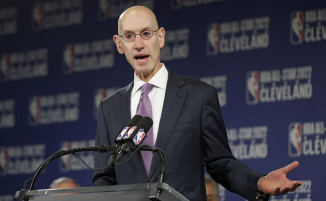 This Nov. 1, 2018 file photo shows, NBA Commissioner Adam Silver announcing that the Cleveland Cavaliers will host the 2022 NBA All Star game in Cleveland. [Photo: AP/Tony Dejak]