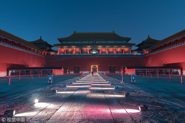 File photo of inside of Beijing's Palace Museum at night. [Photo: VCG]