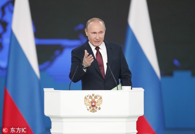 Russian President Vladimir Putin delivers his annual address to the Federal Assembly in Moscow, Russia, 20 February 2019.