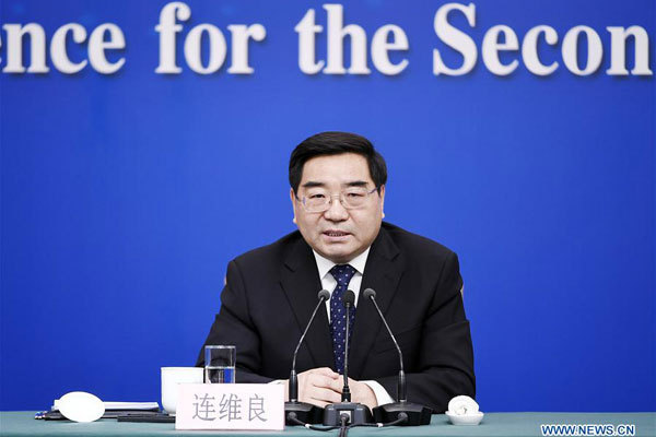 Lian Weiliang, deputy head of the National Development and Reform Commission, answers questions at a press conference on advancing the high-quality development of China's economy for the second session of the 13th National People's Congress in Beijing, capital of China, March 6, 2019. [Photo: Xinhua/Wang Peng]