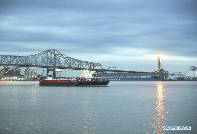 Cargo ships sail on the waters of Mississippi river in Louisiana, the United States, Feb. 27, 2019. [Photo: Xinhua]