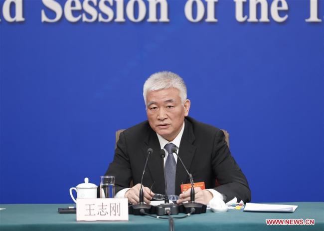 Minister of Science and Technology Wang Zhigang attends a press conference on "making China a country of innovators" for the second session of the 13th National People's Congress (NPC) in Beijing, capital of China, March 11, 2019.[Photo:Xinhua]