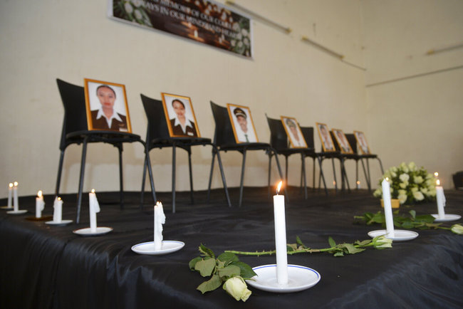 Framed photographs of seven crew members are displayed at a memorial service held by an association of Ethiopian airline pilots, in Addis Ababa, Ethiopia Monday, March 11, 2019. [Photo: AP]