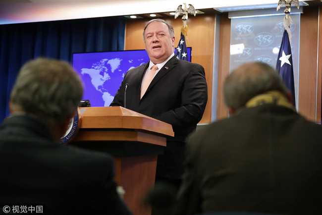 U.S. Secretary of State Mike Pompeo holds a news conference to talk about the dire economic and political situation in Venezuela at the Harry S. Truman State Department headquarters March 11, 2019 in Washington, DC. [Photo: VCG]