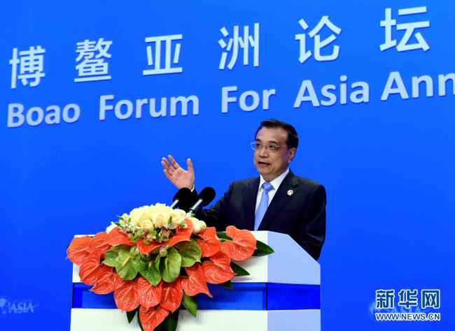 Chinese Premier Li Keqiang delivers a speech at the opening ceremony of the Boao Forum for Asia Annual Conference 2016 in Qionghai City, south China's Hainan Province, 24 March 2016. [File Photo: Xinhua]