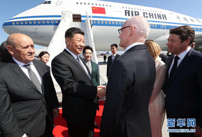Chinese President Xi Jinping arrives in the southern French city of Nice on March 24, 2019, before heading to the Principality of Monaco for a state visit. [Photo: Xinhua]