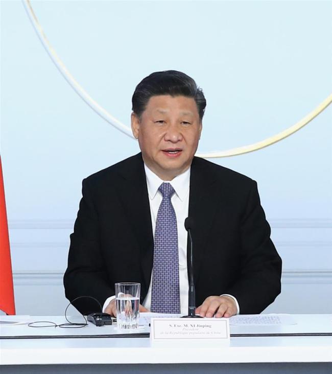 Chinese President Xi Jinping addresses the closing ceremony of a global governance forum co-hosted by China and France in Paris, France, March 26, 2019. [Photo: Xinhua/Ju Peng]