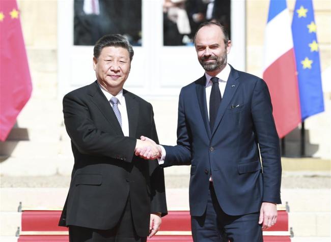 Chinese President Xi Jinping meets with French Prime Minister Edouard Philippe in Paris, France, March 26, 2019. (Photo: Xinhua/Ding Haitao)
