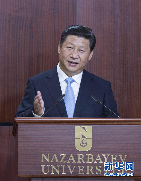 President Xi Jinping speaks at Nazarbayev University, Astana, Kazakhstan, September 7, 2013, proposing the creation of the Silk Road Economic Belt. [Photo: Xinhua]
