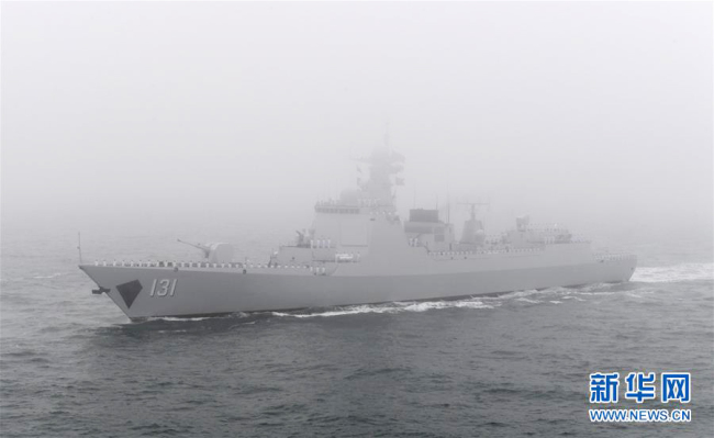 The destroyer Taiyuan of the People's Liberation Army (PLA) Navy in a naval parade staged to mark the 70th founding anniversary of the PLA Navy on the sea off Qingdao, Shandong Province on Tuesday, April 23, 2019 [Photo: Xinhua]