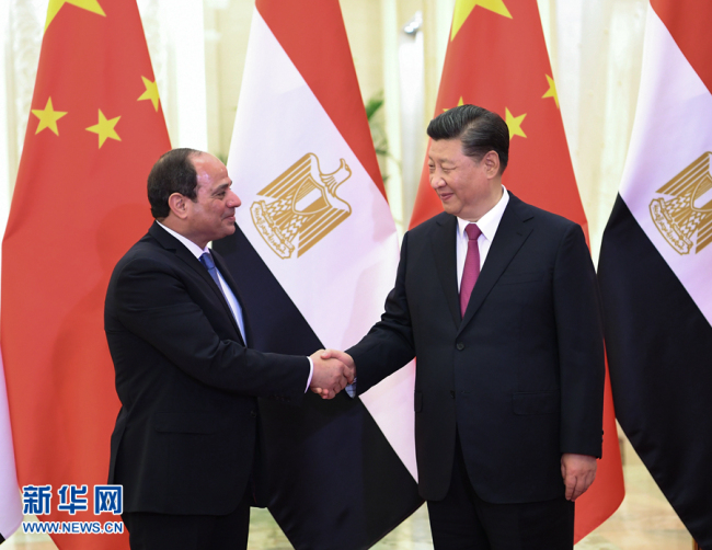 Chinese President Xi Jinping meets with Egyptian President Abdel-Fattah al-Sisi in Beijing on Thursday, April 25, 2019. [Photo: Xinhua]