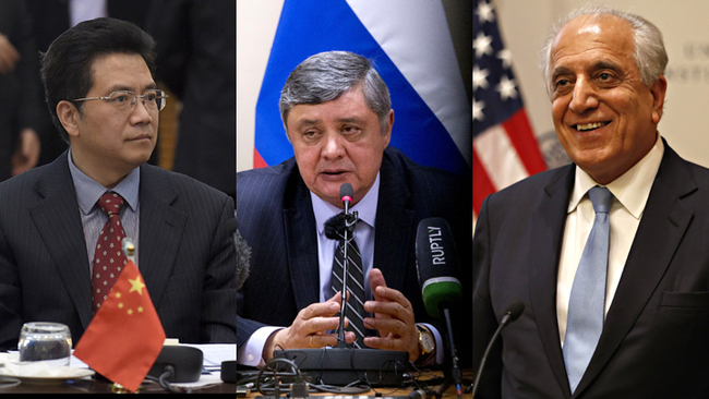 Chinese Special Envoy Deng Xijun, Russian Presidential Representative Zamir Kabulov, and U.S. Special Representative Zalmay Khalilzad. [File Photo: China Plus]