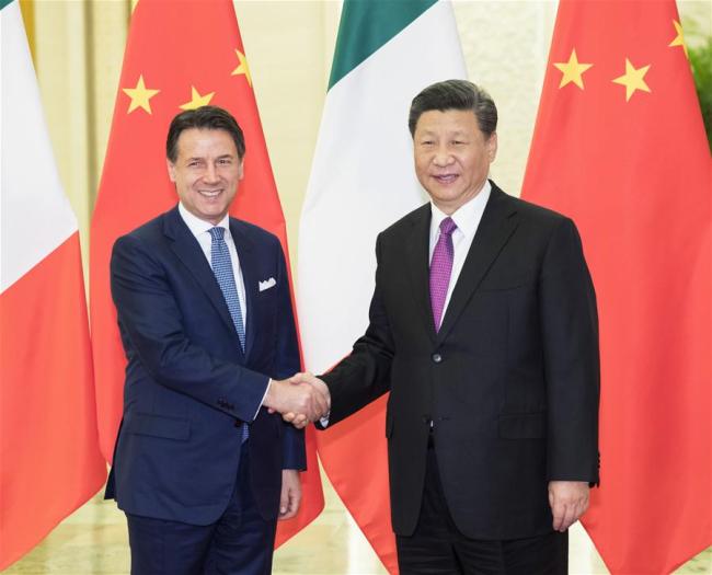Chinese President Xi Jinping (R) meets with Italian Prime Minister Giuseppe Conte at the Great Hall of the People in Beijing, capital of China, April 27, 2019. [Photo: Xinhua/Huang Jingwen]