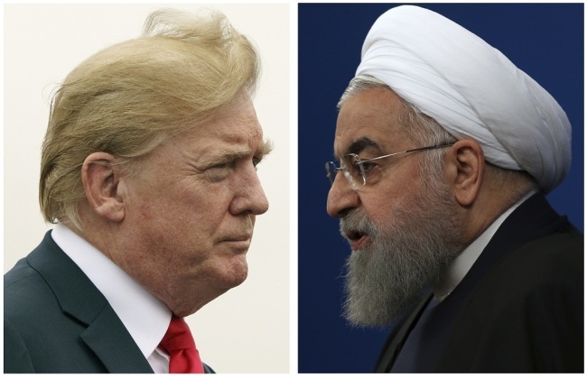 This combination of two pictures shows U.S. President Donald Trump, left, on July 22, 2018, and Iranian President Hassan Rouhani on Feb. 6, 2018. [File Photo: AP]