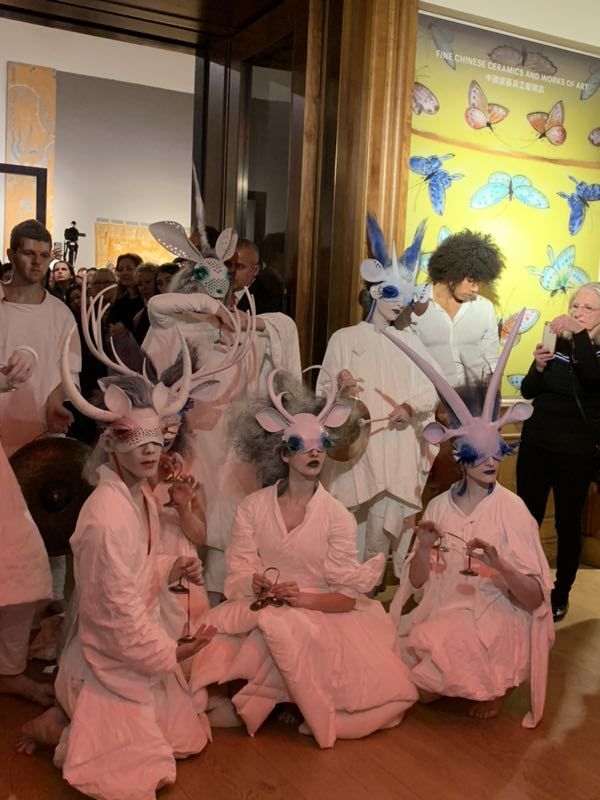 Performers played mythical creatures from "The Classic of Mountains and Seas", the "Shan Hai Jing", at a show at Christie's auction room in London, on Monday, May 13. [Photo: China Plus/Kang Xindong]