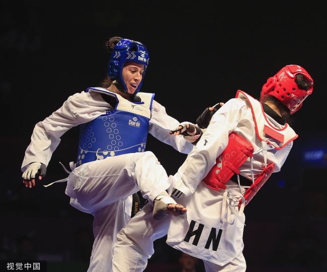 Zheng Shuyin in action during her +73kg World Championship Final bout against Bianca Walkden in Manchester, UK, May 17, 2019. [Photo: VCG]
