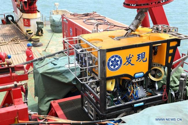 Photo taken on May 18, 2019 shows an unmanned remote sensing submersible equipped for Chinese research vessel Science. [Photo: Xinhua/Li Ziheng]