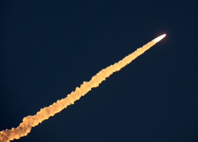 The Indian Space Research Organization's Polar Satellite Launch Vehicle (PSLV-C46) launches on board India's radar imaging earth observation satellite RISAT-2B from Satish dawan space center in Sriharikota, in the state of Andhra Pradesh on May 22, 2019. [Photo: AFP/Arun Sankar]