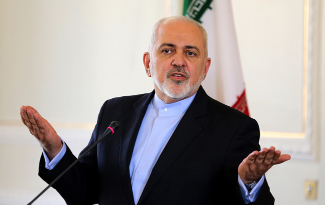 In this file photo taken on February 13, 2019, Iran's Foreign Minister Mohammad Javad Zarif gestures during a press conference in Tehran. [File Photo: AFP]