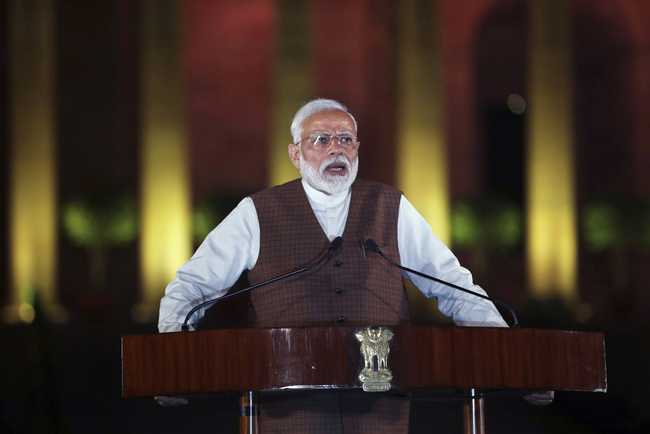 Indian Prime Minister Narendra Modi speaks to the media after meeting with the President to stake claim to form the government in New Delhi, India, Saturday, May 25, 2019. [Photo: AP]