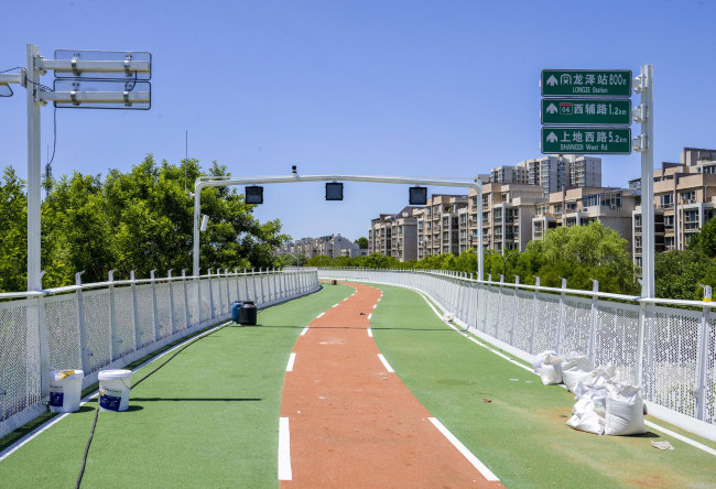 Beijing's first dedicated bike highway, from Huilongguan to Shangdi, seen here on Tuesday, May 28, 2019. The highway will open on Friday, May 31. [Photo: IC] 