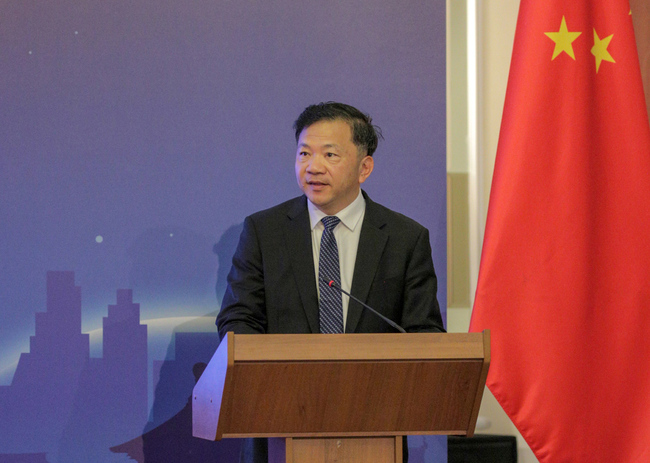 Shen Haixiong, the president of China Media Group, speaks at the launch of the Russian-language edition of the "Classics Quoted by Xi" video series in Moscow on Wednesday, June 5, 2019. [Photo: China Plus]