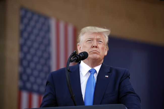 U.S. President Donald Trump speaks during a ceremony to commemorate the 75th anniversary of D-Day at The Normandy American Cemetery, Thursday, June 6, 2019, in Colleville-sur-Mer, Normandy, France.[Photo: IC]