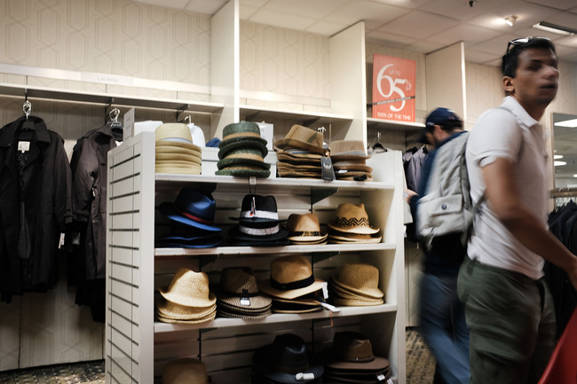 Chinese-made hats are displayed for sale at a Manhattan department store in New York City, May 07, 2019. [Photo: Spencer Platt/Getty Images via VCG]