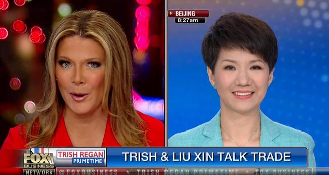 CGTN anchor Liu Xin (right) and Fox Business Network host Trish Regan faced off live on Regan's primetime show on May 30, 2019. [Photo: IC]