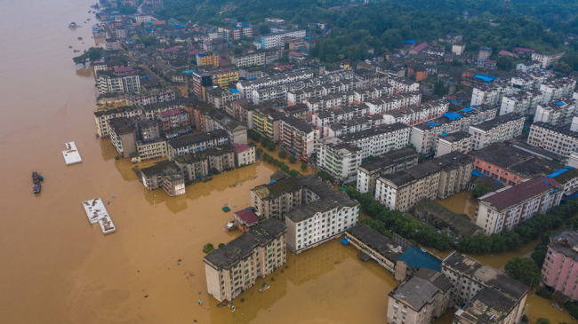 Buildings in Baqiu Town in Jiangxi Province that were hit by floods, seen here on Tuesday, June 11, 2019. [Photo: VCG]