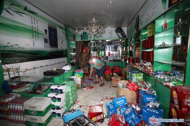 Photo taken on June 18, 2019 shows a store damaged during an earthquake in Shuanghe Town in Changning County of Yibin City, southwest China's Sichuan Province. [Photo: Xinhua]