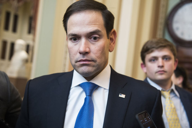 Marco Rubio talks with reporters after the Republican Senate Policy Luncheon, May 14, 2019. [Photo: Tom Williams/CQ Roll Call/ IC]