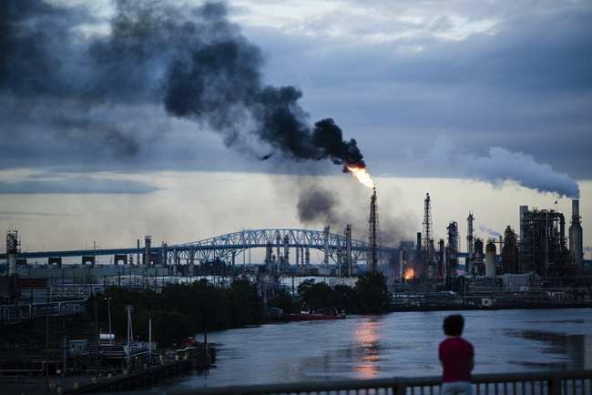 Flames and smoke emerge from the Philadelphia Energy Solutions Refining Complex in Philadelphia, Friday, June 21, 2019. [Photo: IC/AP/Matt Rourke]