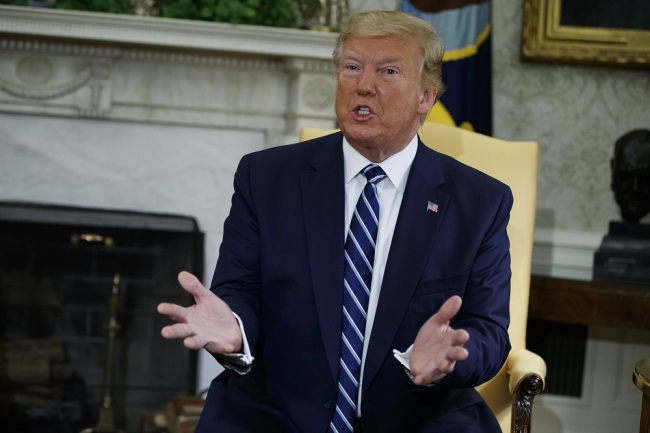 President Donald Trump speaks during a meeting with Canadian Prime Minister Justin Trudeau in the Oval Office of the White House, Thursday, June 20, 2019, in Washington. Trump declared Thursday that "Iran made a very big mistake" in shooting down a U.S. drone. [Photo: IC]