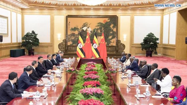 Chinese President Xi Jinping holds talks with visiting Ugandan President Yoweri Museveni at the Great Hall of the People in Beijing, capital of China, June 25, 2019. [Photo: Xinhua]