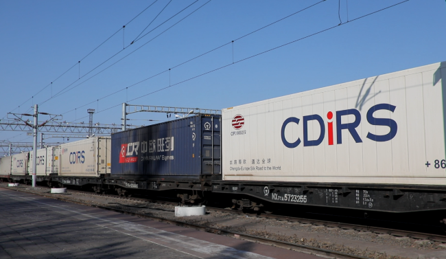 China-Europe freight trains parked at a railway station at Alashankou Port in the Xinjiang Uygur Autonomous Region on March 29, 2019. [Photo: China Plus]