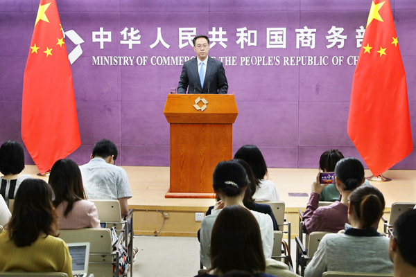 Ministry of Commerce spokesperson Gao Feng holds a press conference in Beijing, July 4, 2019. [Photo: mofcom.gov.cn]