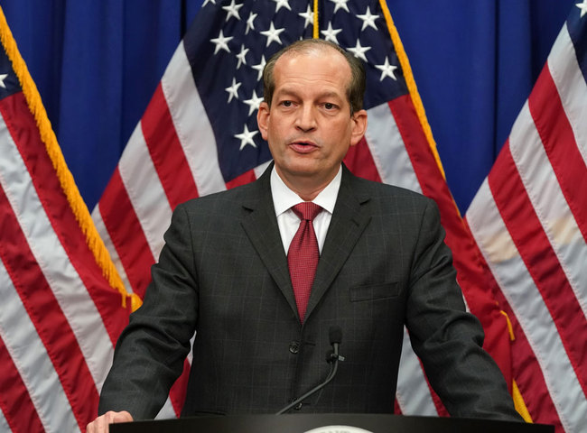 U.S. Secretary of Labor Alex Acosta speaks at a press conference at the Department of Labor building in Washington, DC on July 10, 2019. [Photo: UPI Photo via Newscom/Alex Edelman]